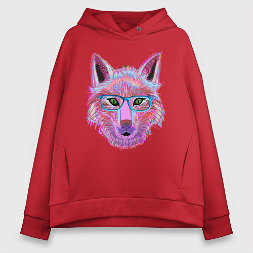 Женское худи оверсайз Neon fox in glass / Красный – фото 1