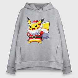 Толстовка оверсайз женская НОВОГОДНИЙ ПИКАЧУ САНТА КЛАУС, цвет: меланж