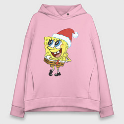 Толстовка оверсайз женская Рождественский Спанч Боб, цвет: светло-розовый