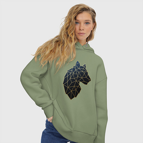 Женское худи оверсайз Тигр low poly силуэт / Авокадо – фото 3