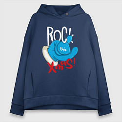 Толстовка оверсайз женская Blue mittens Rock this xmas, цвет: тёмно-синий