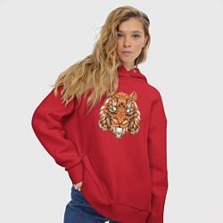 Толстовка оверсайз женская Голова тигра в геометрии, цвет: красный — фото 2