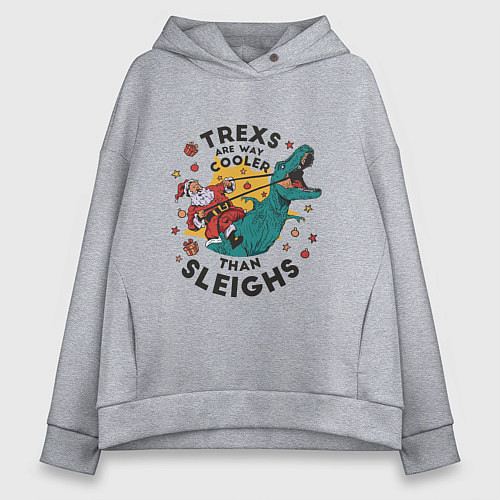 Женское худи оверсайз T-Rex Christmas / Меланж – фото 1