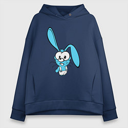 Толстовка оверсайз женская Заяц пучеглазый голубенький, цвет: тёмно-синий