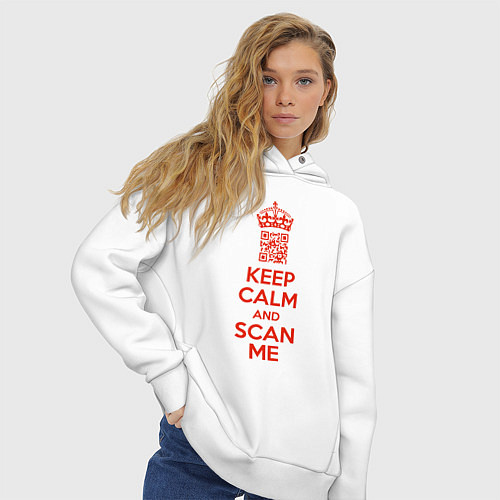 Женское худи оверсайз Keep calm and scan me - fuck off / Белый – фото 3