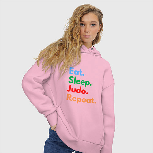 Женское худи оверсайз Eat Sleep Judo Repeat / Светло-розовый – фото 3