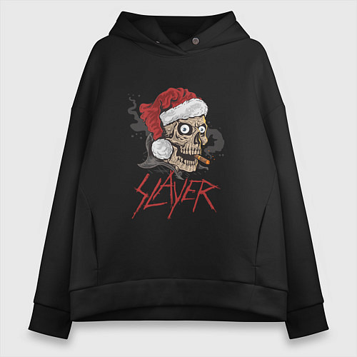 Женское худи оверсайз SLAYER SKULL SANTA NEW YEAR / Черный – фото 1