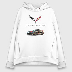 Толстовка оверсайз женская Chevrolet Corvette - Motorsport racing team, цвет: белый