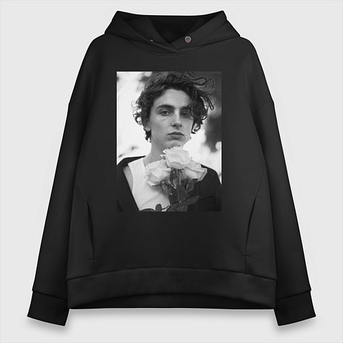 Женское худи оверсайз Timothee Chalamet с розами / Черный – фото 1