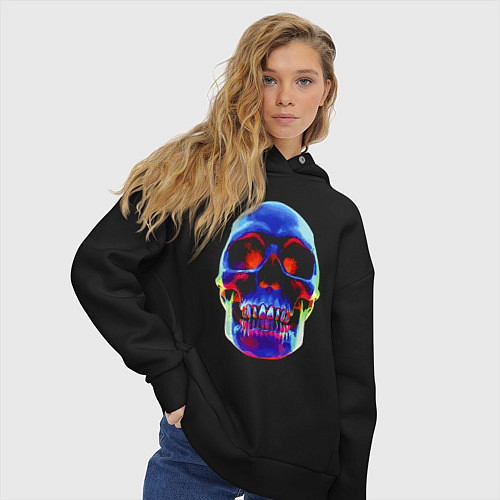 Женское худи оверсайз Cool neon skull / Черный – фото 3