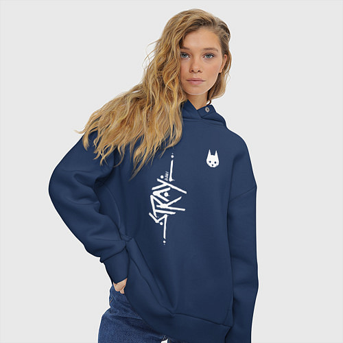 Женское худи оверсайз Stray: Vertical Logo / Тёмно-синий – фото 3