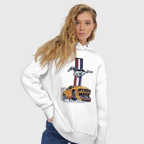 Женское худи оверсайз Мустанг раскрыл пасть! / Белый – фото 3