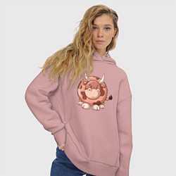 Толстовка оверсайз женская Круглый бык, цвет: пыльно-розовый — фото 2