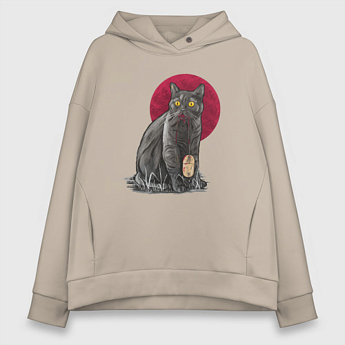 Женское худи оверсайз Кот программист и мышка / Миндальный – фото 1