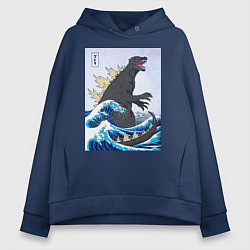 Толстовка оверсайз женская Godzilla in The Waves Eastern, цвет: тёмно-синий