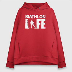 Толстовка оверсайз женская Биатлон ЖИЗНЬ, цвет: красный