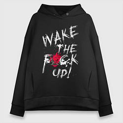 Толстовка оверсайз женская WAKE THE F*CK UP! CYBERPUNK КИБЕРПАНК, цвет: черный