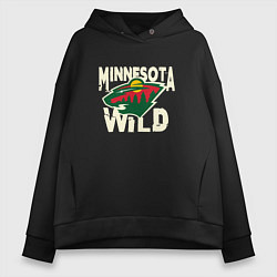 Толстовка оверсайз женская Миннесота Уайлд, Minnesota Wild, цвет: черный