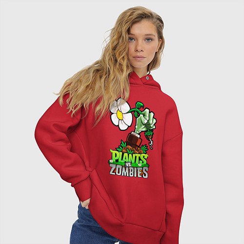 Женское худи оверсайз Plants vs Zombies рука зомби / Красный – фото 3