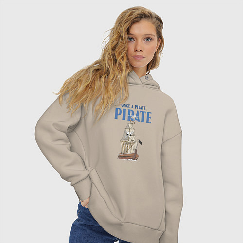 Женское худи оверсайз Once a pirate always a pirate / Миндальный – фото 3