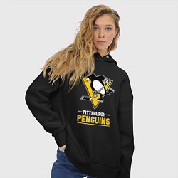 Толстовка оверсайз женская Питтсбург Пингвинз , Pittsburgh Penguins, цвет: черный — фото 2