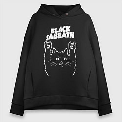 Толстовка оверсайз женская Black Sabbath Рок кот, цвет: черный