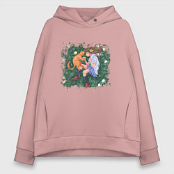 Толстовка оверсайз женская Тору на траве, цвет: пыльно-розовый