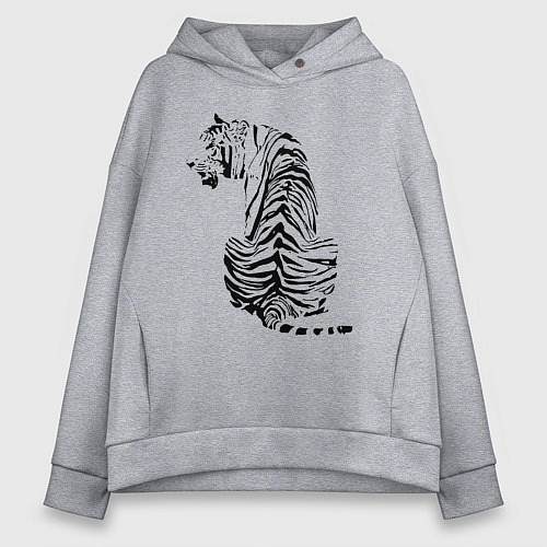 Женское худи оверсайз Тигр со спины / Меланж – фото 1