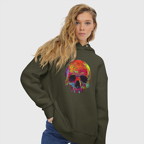 Женское худи оверсайз Cool color skull / Хаки – фото 3