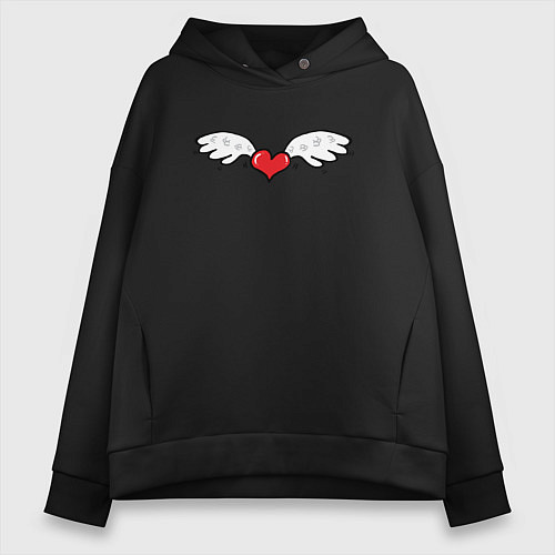 Женское худи оверсайз HA КРЫЛЬЯХ ЛЮБВИ / Черный – фото 1