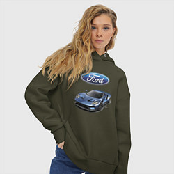 Толстовка оверсайз женская Ford - legendary racing team!, цвет: хаки — фото 2
