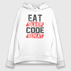 Толстовка оверсайз женская EAT SLEEP CODE REPEAT, цвет: белый