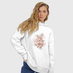 Толстовка оверсайз женская Нежные розовые цветы, цвет: белый — фото 2