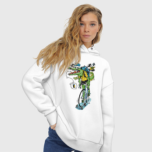 Женское худи оверсайз Прикольный модный крокодил / Белый – фото 3