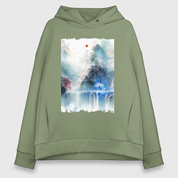 Толстовка оверсайз женская Изумительный японский пейзаж, цвет: авокадо