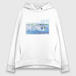 Толстовка оверсайз женская Россия Озеро, цвет: белый