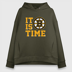 Толстовка оверсайз женская It Is Boston Bruins Time, Бостон Брюинз, цвет: хаки