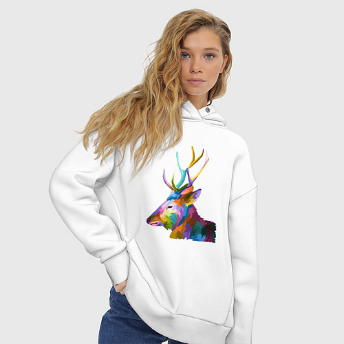 Женское худи оверсайз Цветной олень Colored Deer / Белый – фото 3