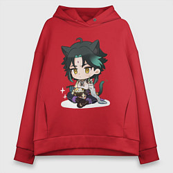 Толстовка оверсайз женская Особое блюдо для котика Сяо, цвет: красный