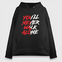 Толстовка оверсайз женская Liverpool Youll never walk alone Ливерпуль, цвет: черный