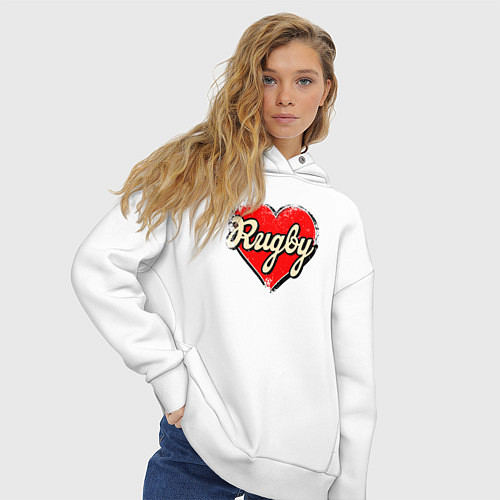 Женское худи оверсайз Люблю регби / Белый – фото 3