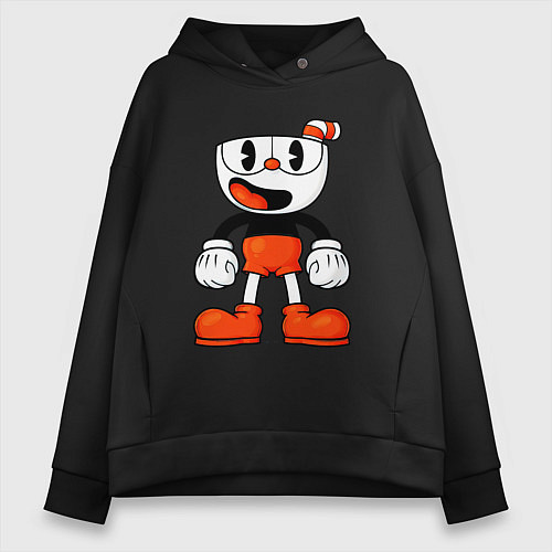 Женское худи оверсайз Cuphead красная чашечка / Черный – фото 1