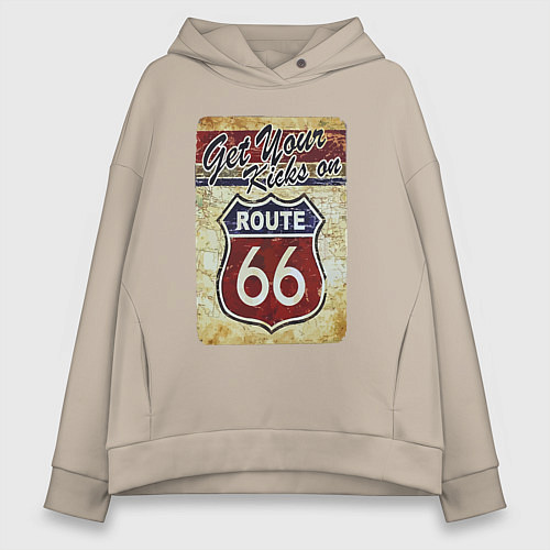 Женское худи оверсайз Получи удовольствие от трассы 66! / Миндальный – фото 1