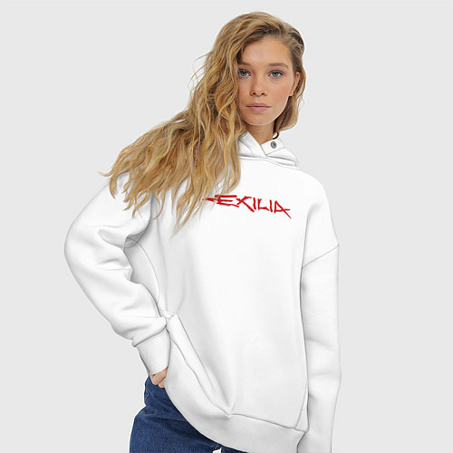 Женское худи оверсайз EXILIA RED LOGO / Белый – фото 3