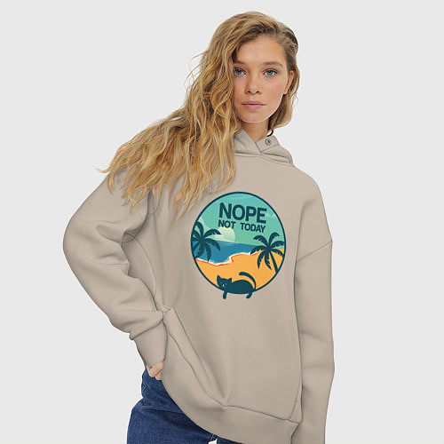 Женское худи оверсайз Кот Nop not today / Миндальный – фото 3