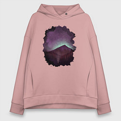 Толстовка оверсайз женская Ночь, горы, палатка, цвет: пыльно-розовый