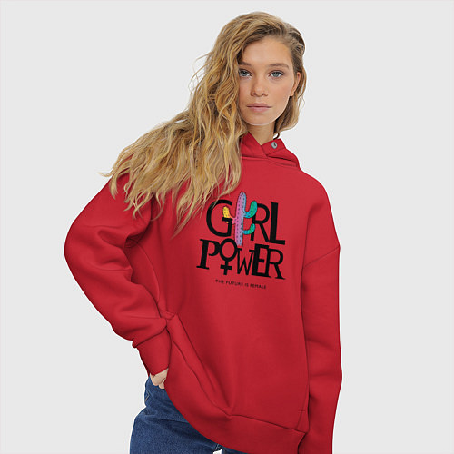 Женское худи оверсайз Girl power / Красный – фото 3