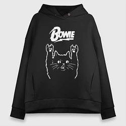 Толстовка оверсайз женская Bowie Рок кот, цвет: черный