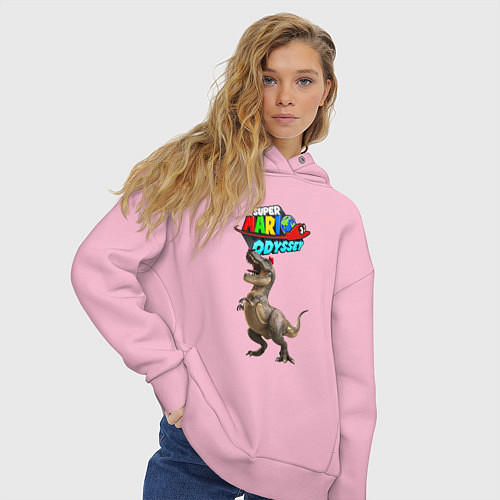 Женское худи оверсайз Super Mario Odyssey Dinosaur Nintendo / Светло-розовый – фото 3