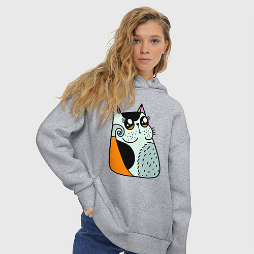 Женское худи оверсайз Абстрактный котик / Меланж – фото 3
